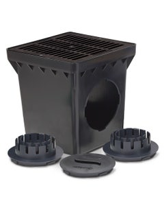 DB9KITB - 9 Inch Drainage Basin Kit with 2 Outlets, 9 Inch Flat Black Grate and Adapters